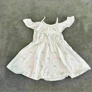 The Children's Place White Cold Shoulder Sleeve Dress w/ Silver Zebras Size 3T